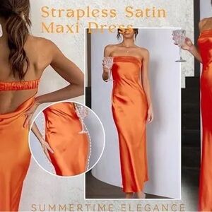 NWT Blue Blush Strapless Satin Dress - Vibrant Orange. Size Large